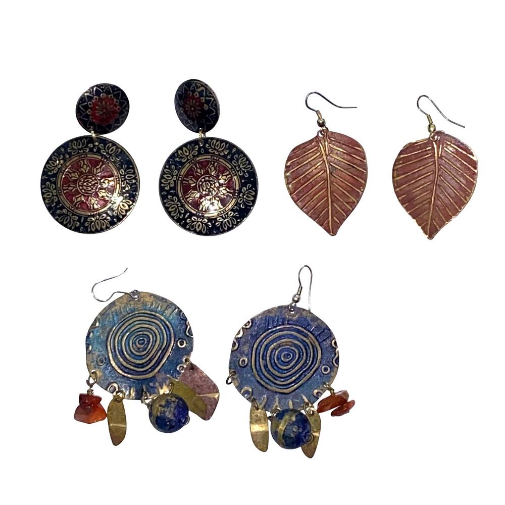 3 Dangle Drop Bohemian Rustic Earrings